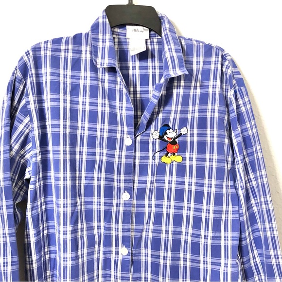 Walt Disney World Plaid Christmas Pajama Mickey Mouse Shirt S M blue white - Picture 8 of 13